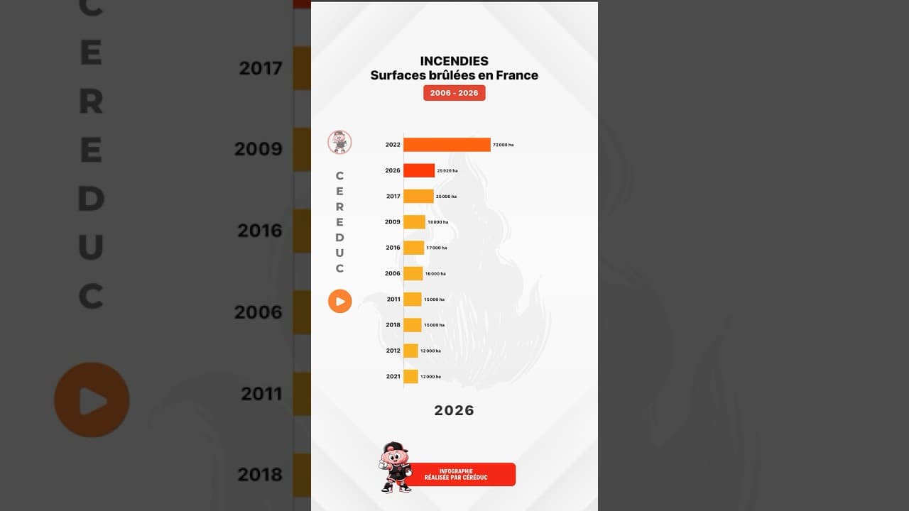 Culture & découvertes — ÉVOLUTION INCENDIES - Surfaces brûlées en France (2006 - 2026)